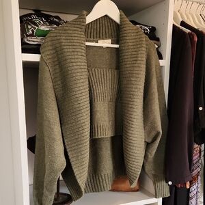 Olive Green Knit Cardigan With Mini Tank Top